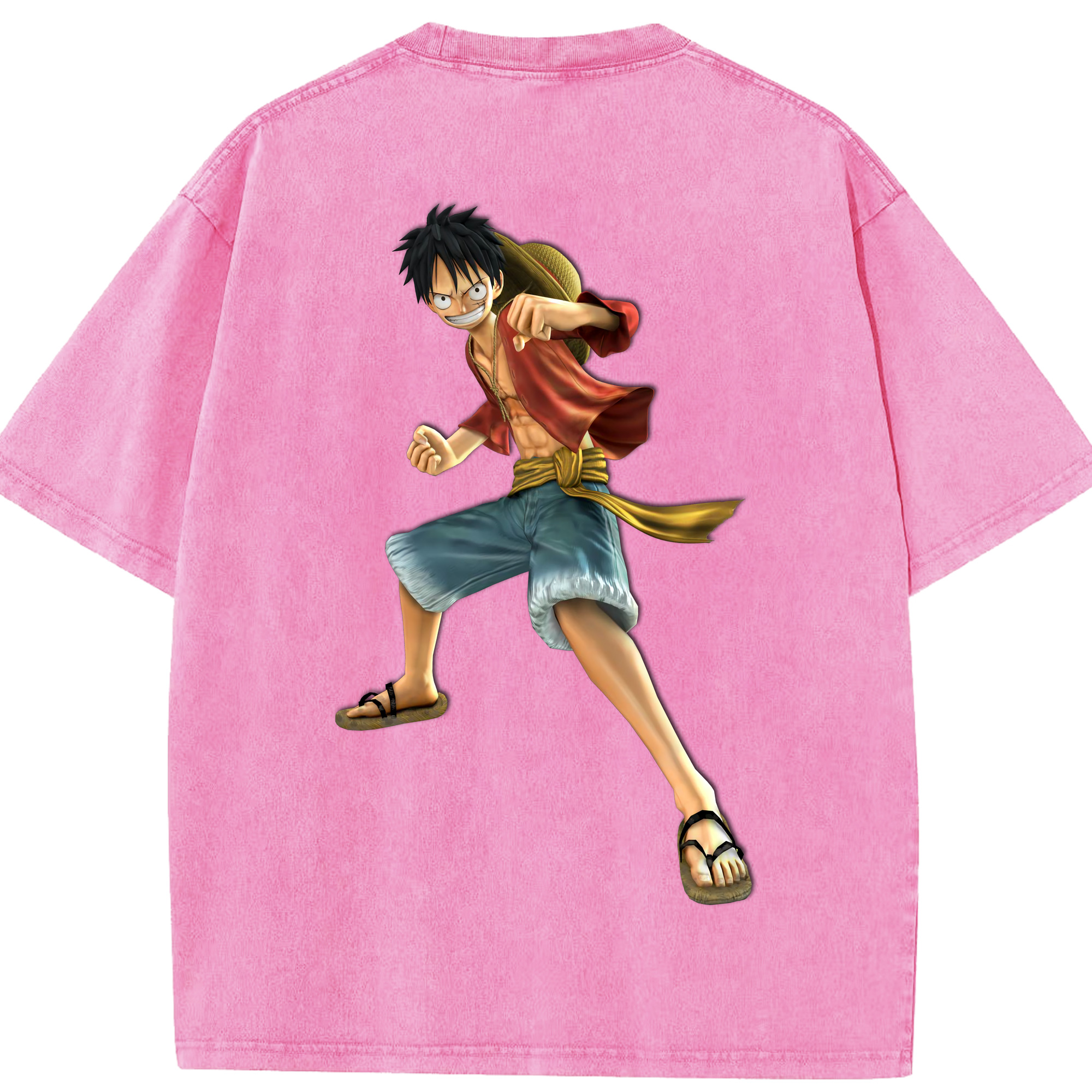 ワンピース モンキー・D・ルフィ ONE PIECE Monkey D. Luffy 綿100% ヴィンテージ風 半袖Tシャツ（背面プリント）